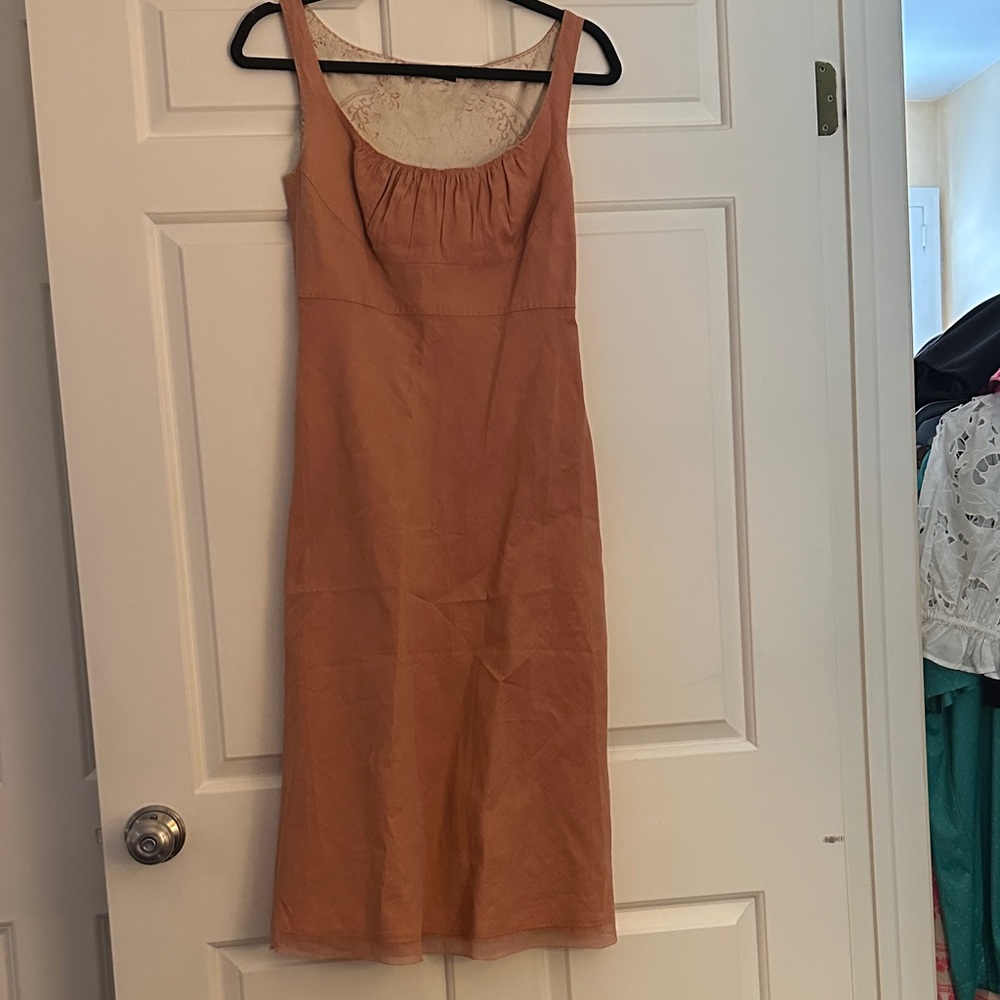 Tahari salmon color linen midi dress